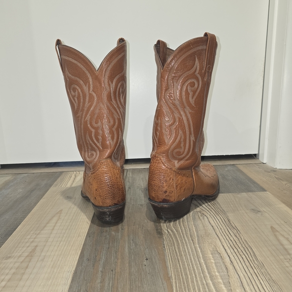 Tony Lama Tan Ostrich Cowboy Boots 9D - Picture 2 of 9